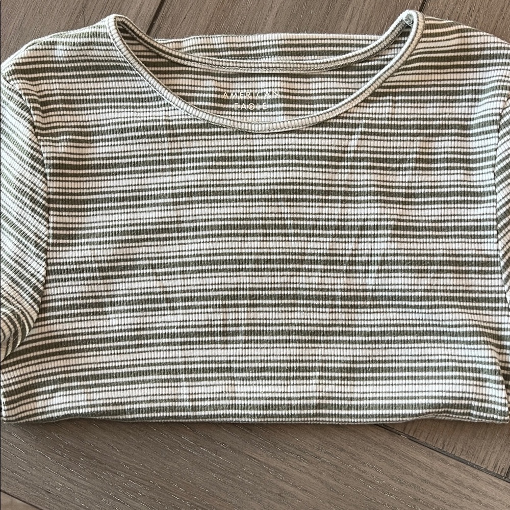 American Eagle Green & White Slim fit Ribbed Shirt - Size S - Picture 4 of 4